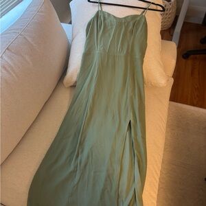 Abercrombie & Fitch Olive Green Maxi Slip Dress with Side Slit